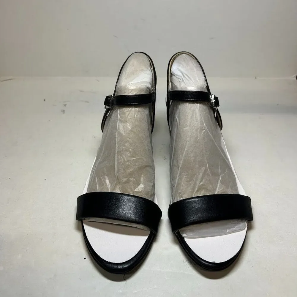 Naturalizer Womens 8.5 W Black Faux Leather Bristol Block Heel Sandals NIB ON8